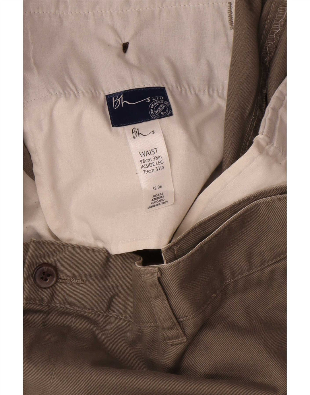 Bhs Gerade Chinohose für Herren, W38, L31, Khaki, Baumwolle