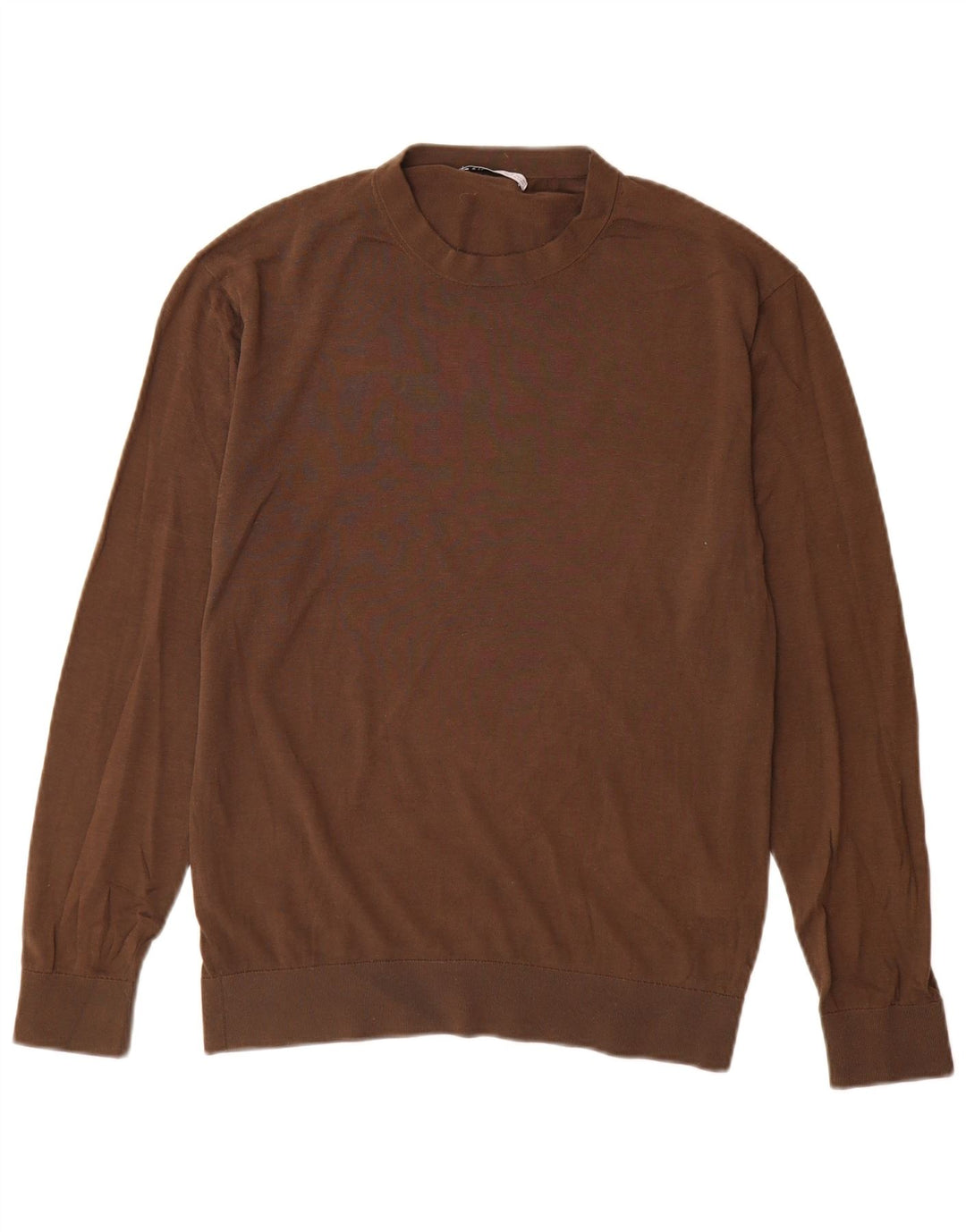 Zara Herren-Pullover mit Rundhalsausschnitt, mittelbraune Baumwolle