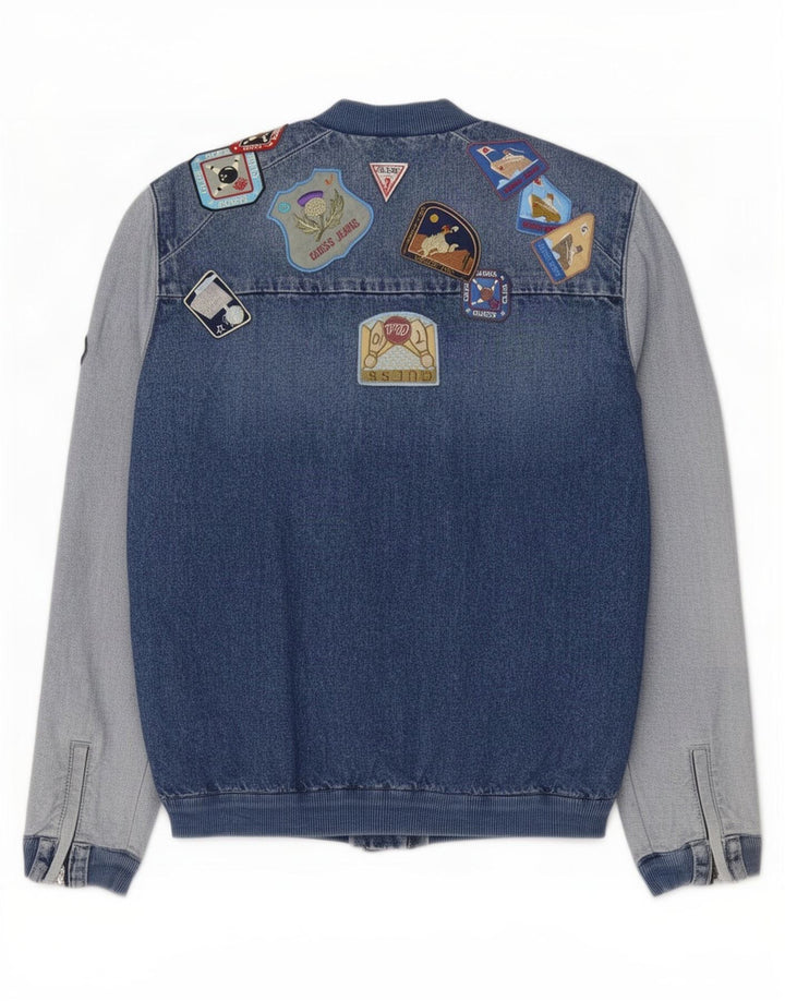 Guess Damen-Jeansjacke in Übergröße mit Grafik, UK 8, Größe S, Blau, Baumwolle