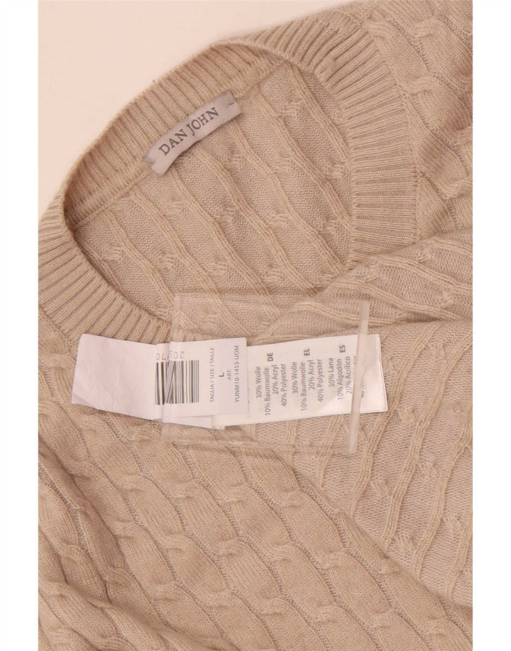 Dan John Herren-Pullover mit Rundhalsausschnitt, groß, beige, Polyester
