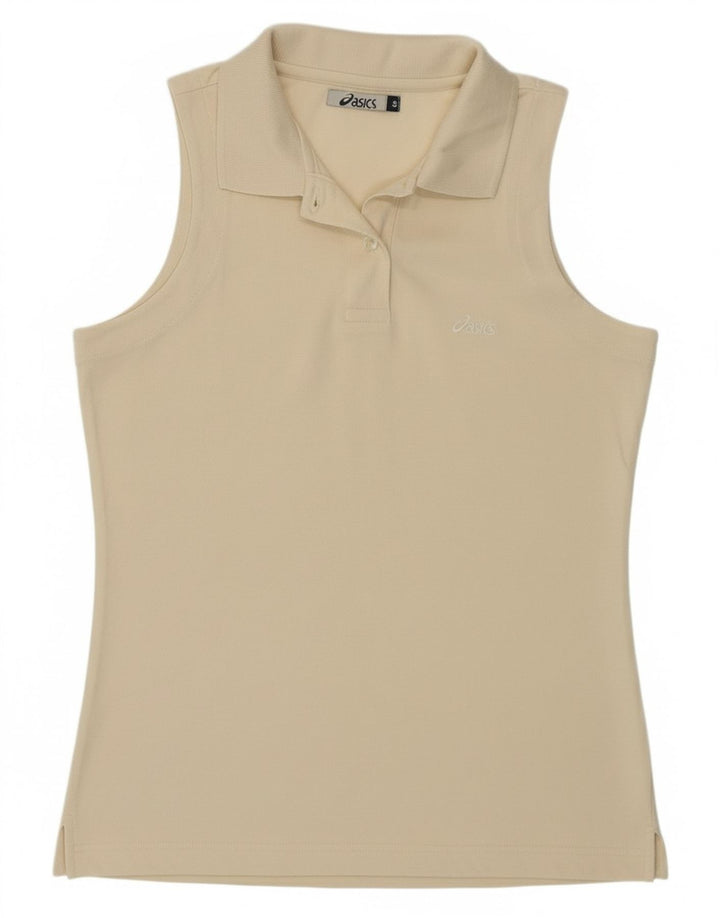 Asics Damen ärmelloses Poloshirt UK 10 Small Off White Baumwolle