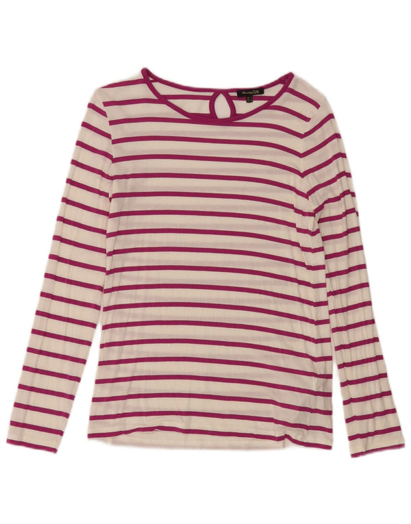 Massimo Dutti Damen Top Langarm UK 10 Small Weiß gestreift Modal