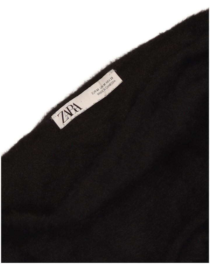 Zara Damen Crop Top Langarm UK 14 Medium Schwarz