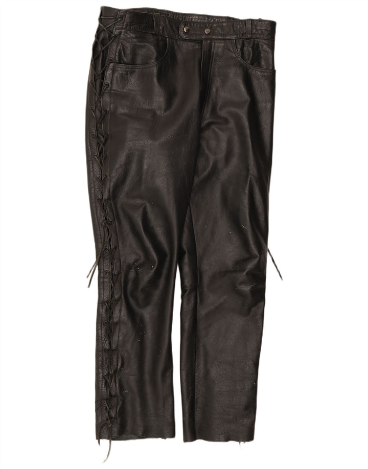 Vintage Herren Lederhose W36 L31 Schwarzes Leder