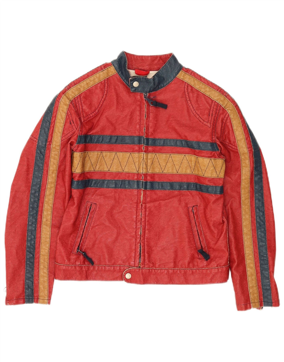 Vintage Jungen Lederjacke mit Grafik, 7–8 Jahre, rot gestreift