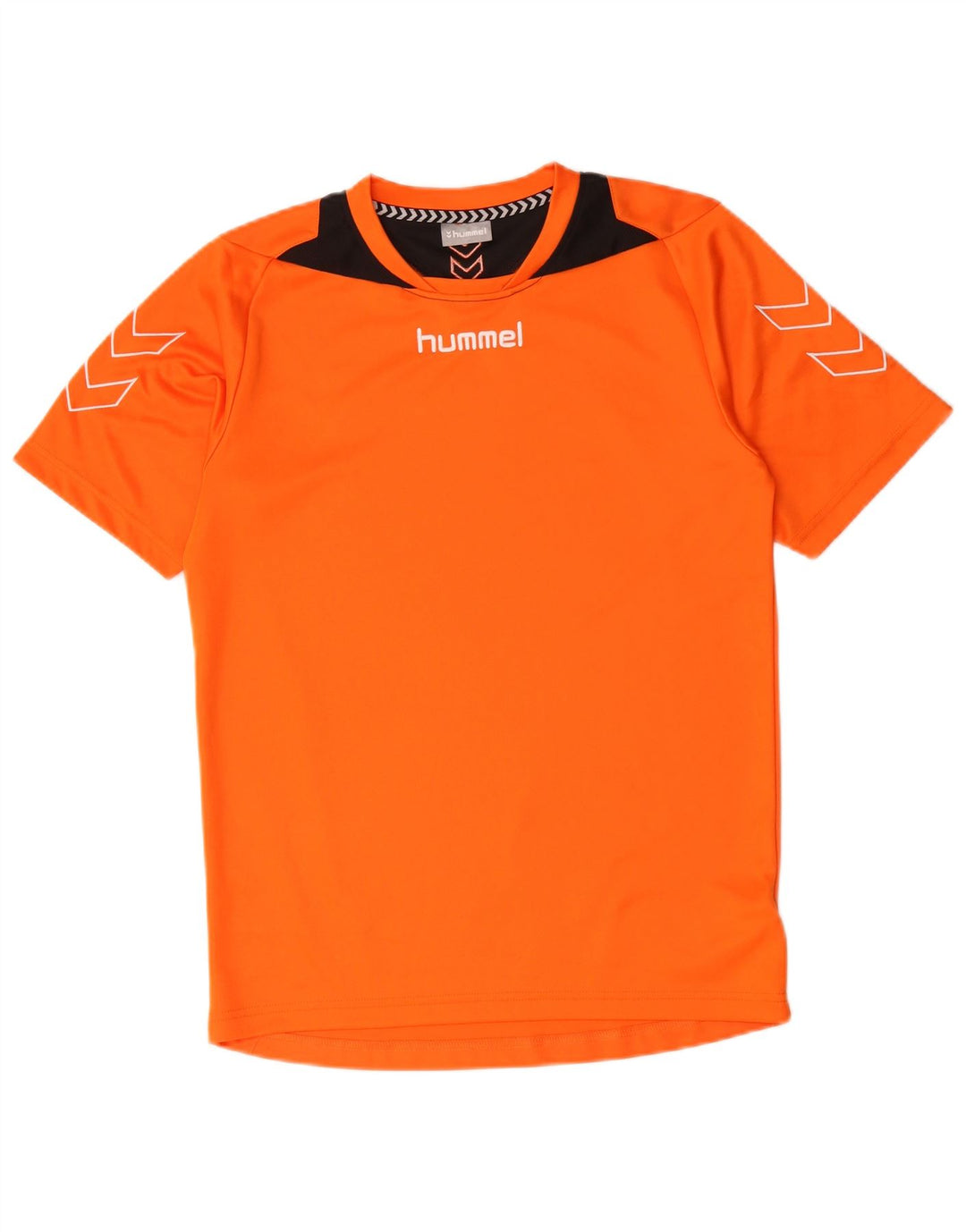 HUMMEL Herren-T-Shirt mit Grafik, klein, orangefarbenes Farbblock-Polyester
