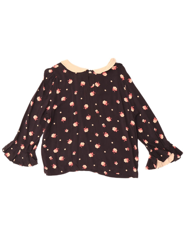 Topshop Damen Crop 3/4-Ärmel-Blusenoberteil, UK-Größe 44, Größe L, Schwarz mit Blumenmuster
