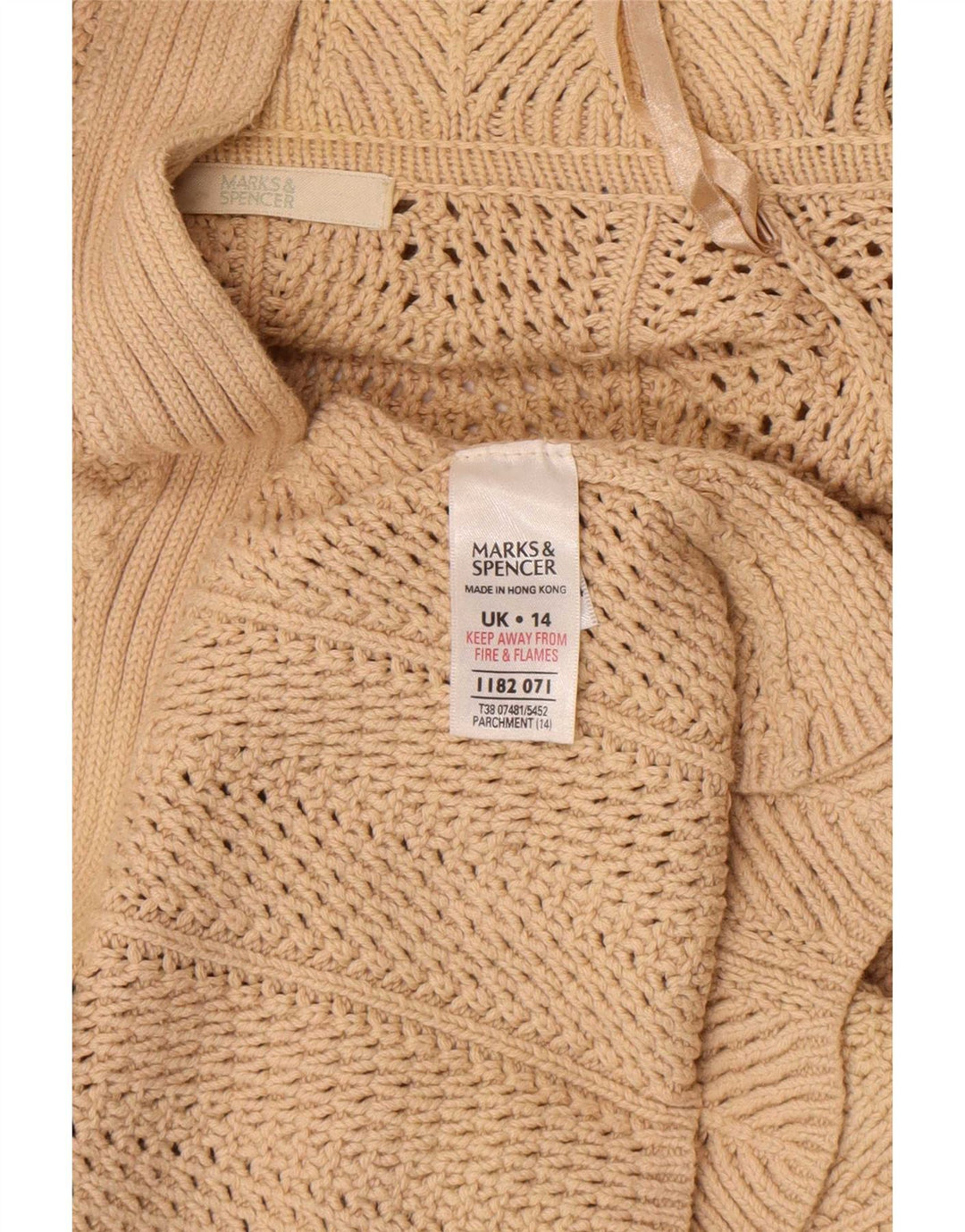 Marks & Spencer Damen Longline Open Cardigan Pullover UK 14 Large Beige