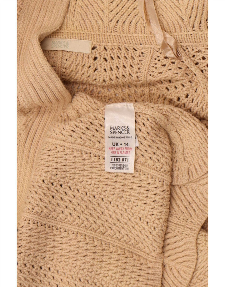 Marks & Spencer Damen Longline Open Cardigan Pullover UK 14 Large Beige