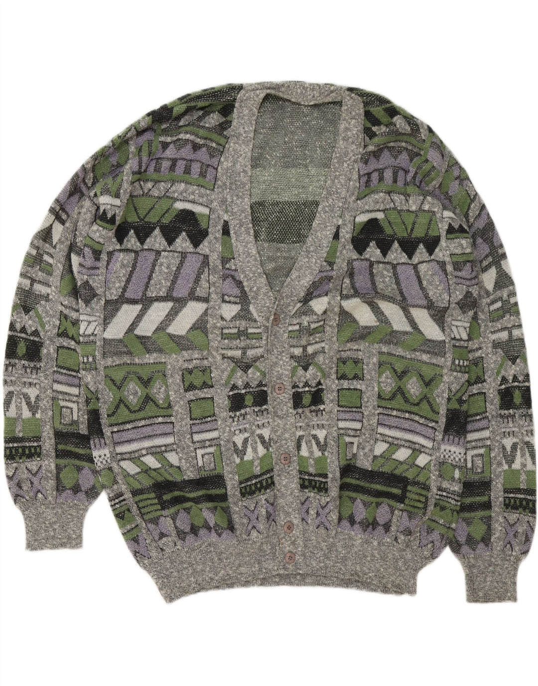 VINTAGE Herren Cardigan Pullover 2XL Mehrfarbig Geometrisch
