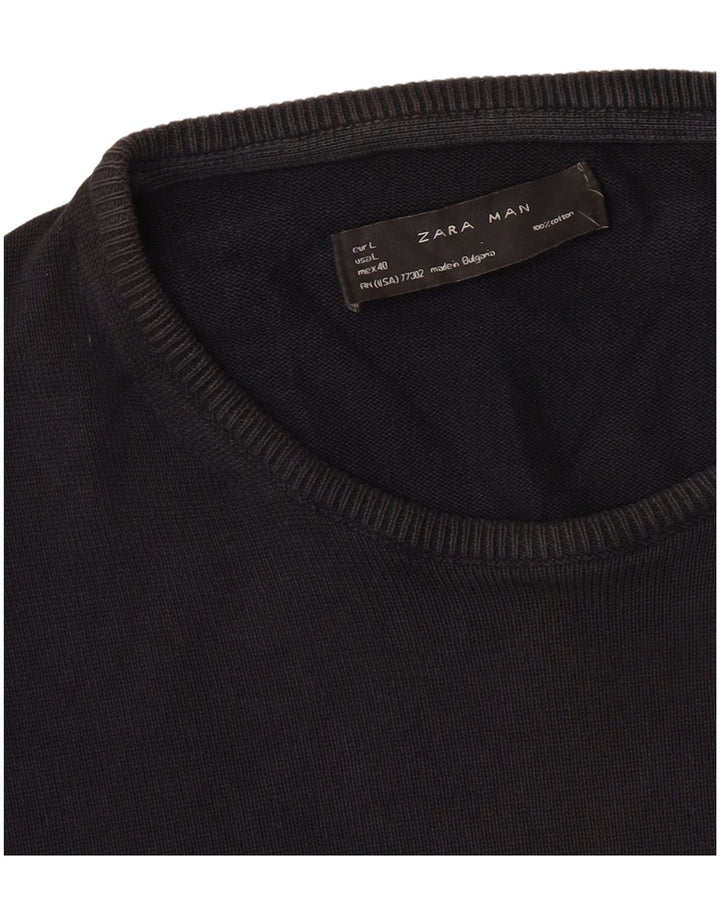 Zara Herren-Pullover mit Rundhalsausschnitt, Größe L, Schwarz