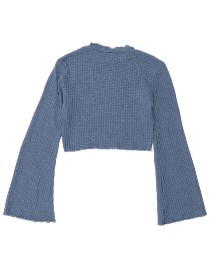 Vintage Damen Crop Top Langarm UK 4 XS Blau