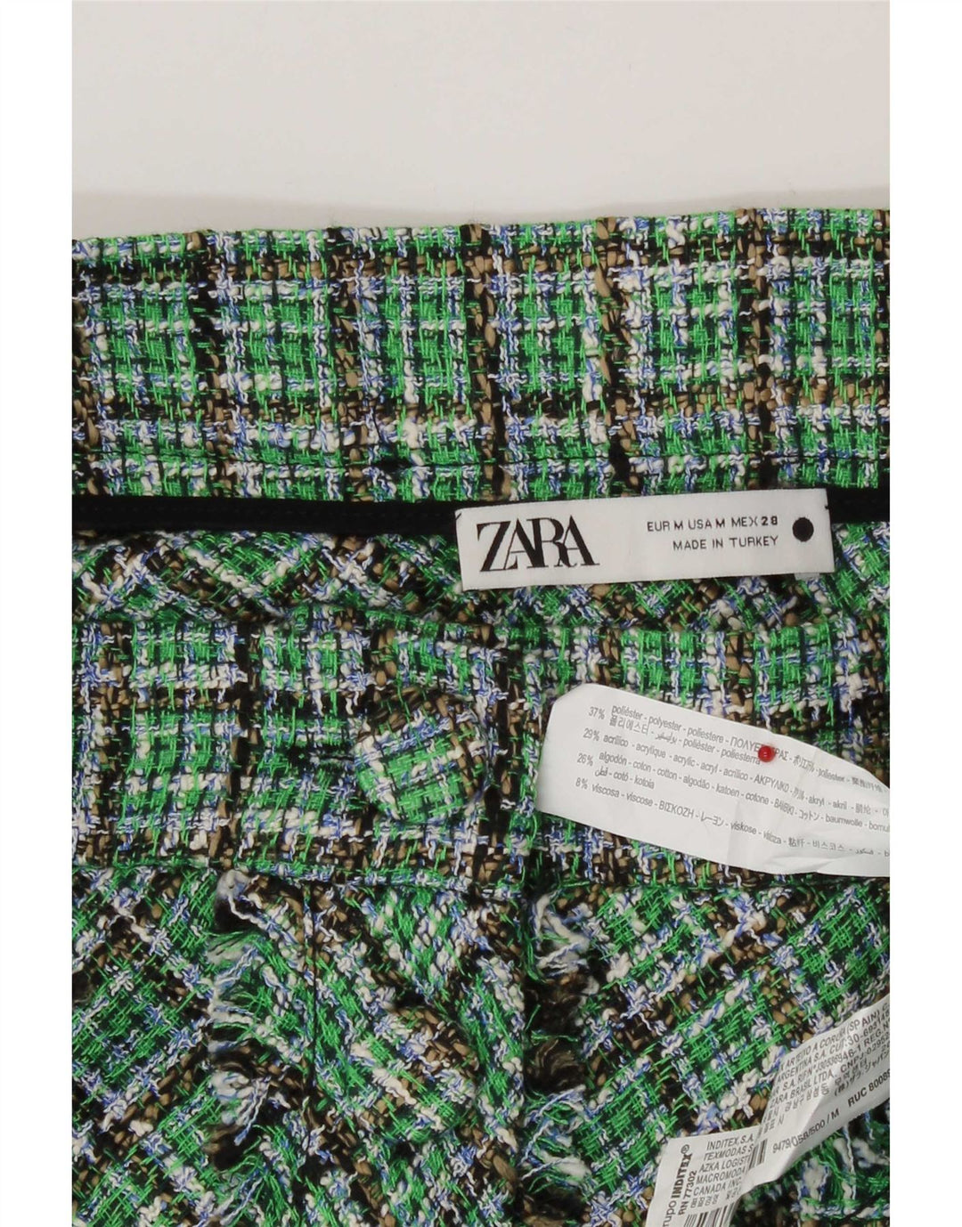 Zara Damen-Rock in A-Linie mit hoher Taille, mittelgroß, W28, grün kariertes Polyester