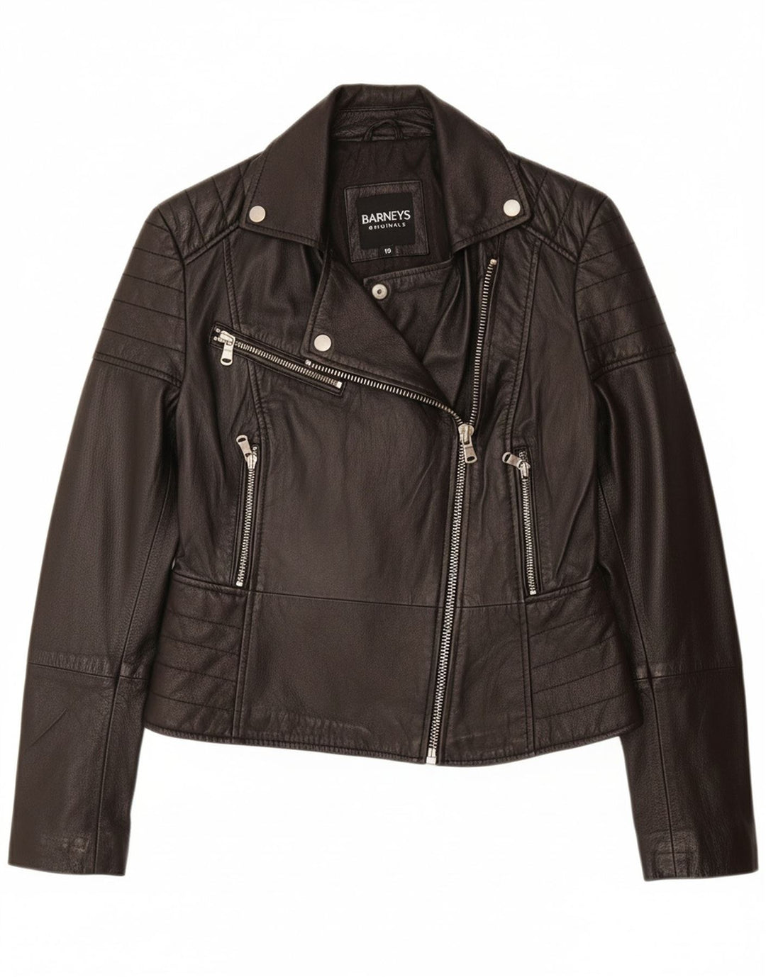 BARNEYS Damen-Bikerjacke aus Leder, US 10, großes schwarzes Leder