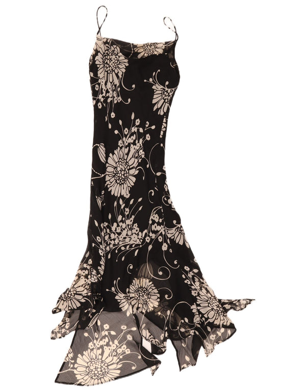 Zara Damen Ärmelloses asymmetrisches Kleid EU 36 XS Schwarz geblümtes Polyester