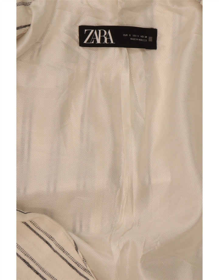 Zara Damen-Blazerjacke mit 3/4-Ärmeln, Gr. 10, Größe S, gebrochenes Weiß, gestreift