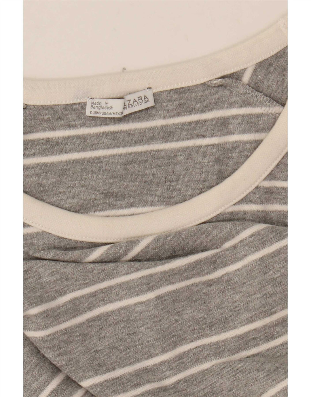 Zara Damen Top Langarm UK 14 Mittelgrau gestreift