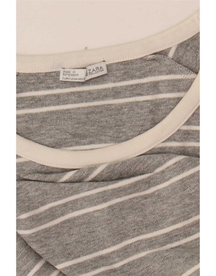 Zara Damen Top Langarm UK 14 Mittelgrau gestreift