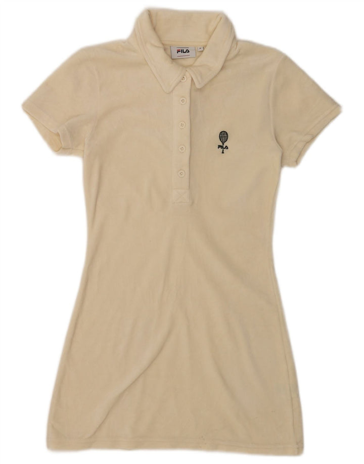 Fila Velours-Polokleid für Damen, Größe S, cremefarbenes Polyester, UK 10