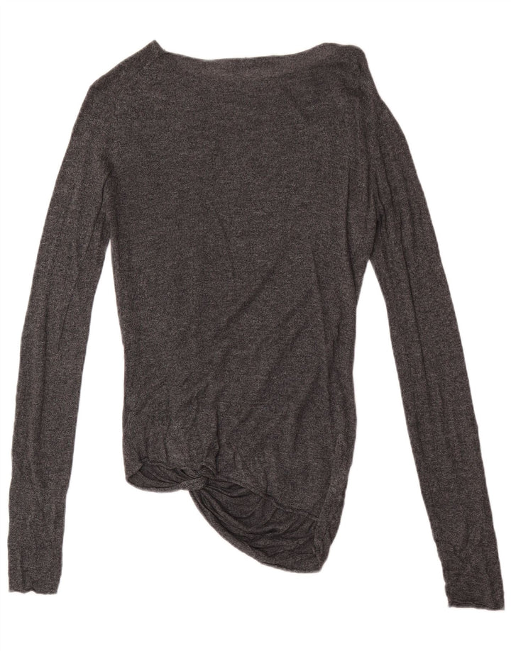 Zara Damen Top Langarm UK 12 Mittelgraues Acryl