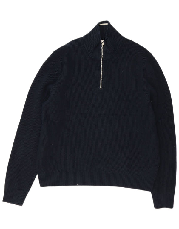 Marks & Spencer Herren-Pullover mit Reißverschluss am Hals, XL, marineblaue Baumwolle