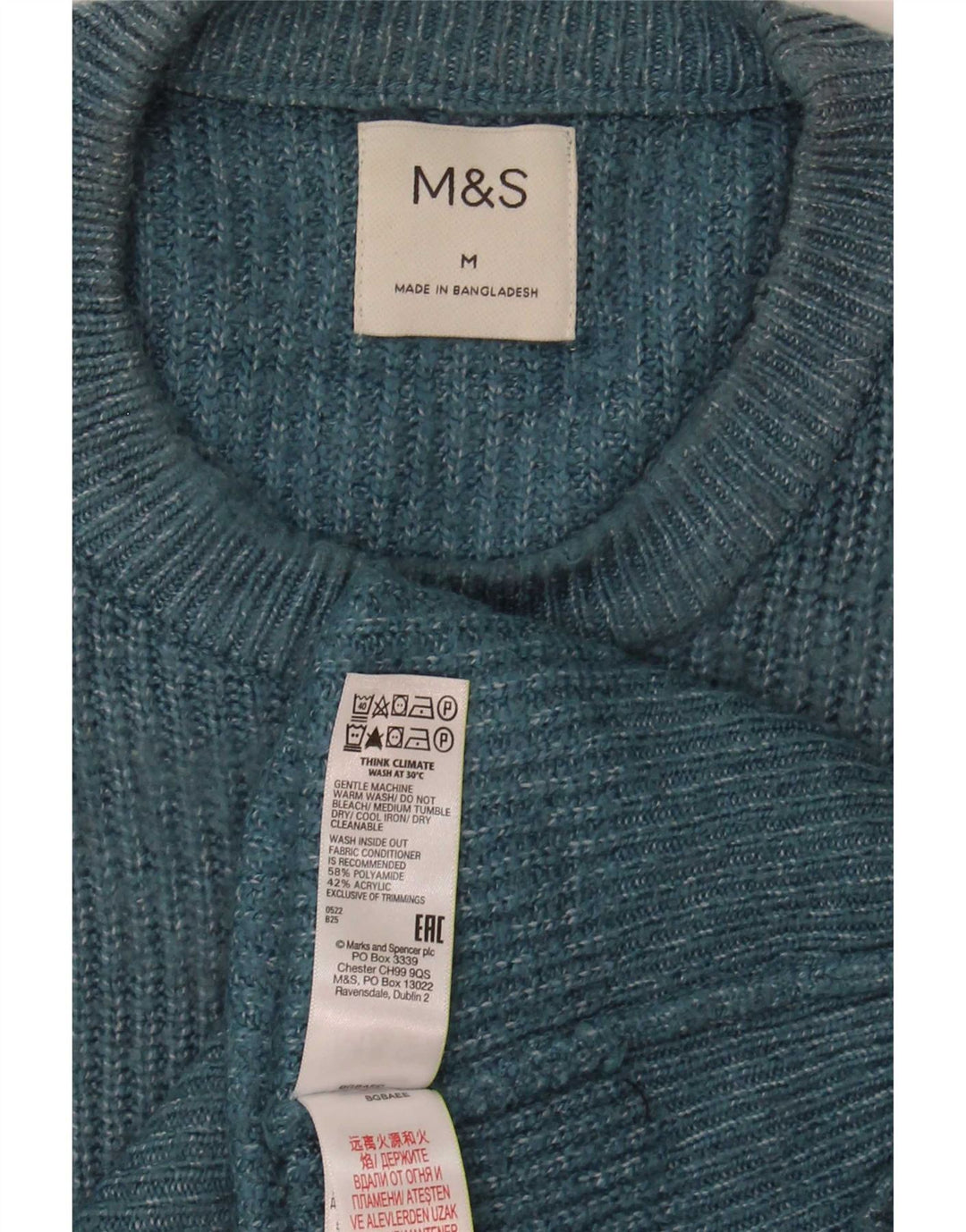 Marks & Spencer Herren-Pullover mit Rundhalsausschnitt, Mittelblau, Polyamid