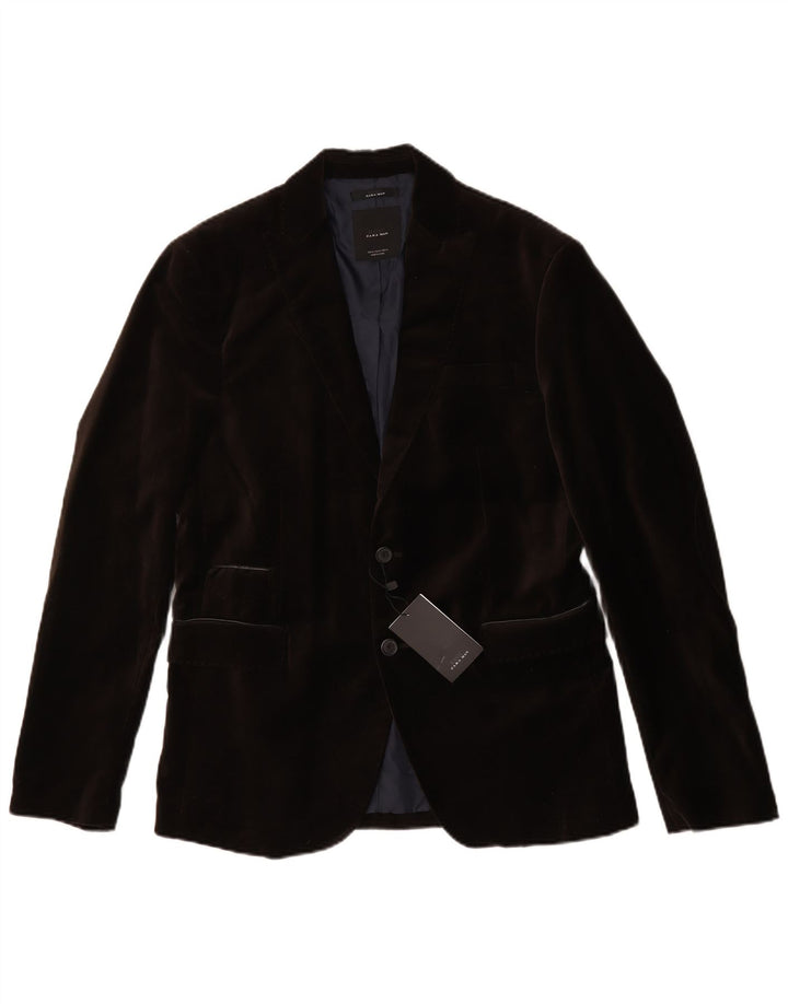 Zara Herren-Blazerjacke aus Velours mit 2 Knöpfen, EU 50, mittelbraunes Polyester