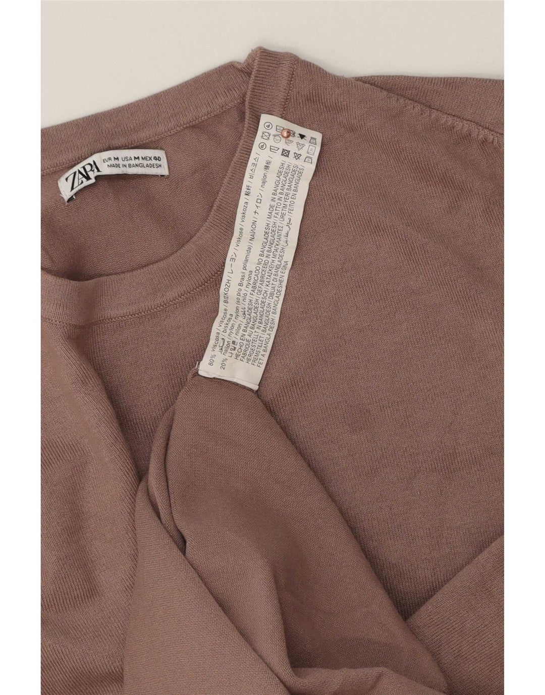 Zara Herren-Pullover mit Rundhalsausschnitt, mittelbraune Viskose
