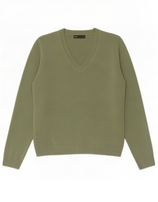 Marks & Spencer Damen-Pullover mit V-Ausschnitt, UK 14, Größe L, Khaki, Acryl