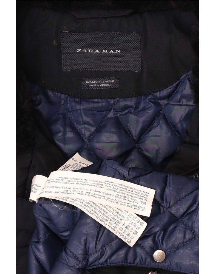 ZARA Herren Militärjacke UK 40 Large Marineblau Polyester