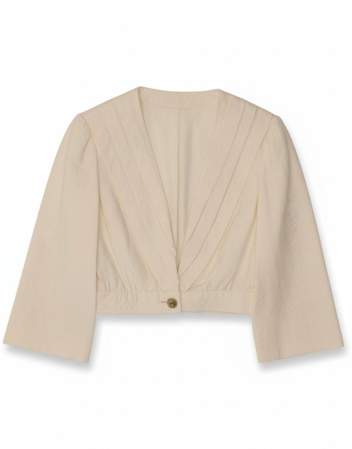 VINTAGE Womens Crop 1 Button Blazer Jacket UK 4 XS White