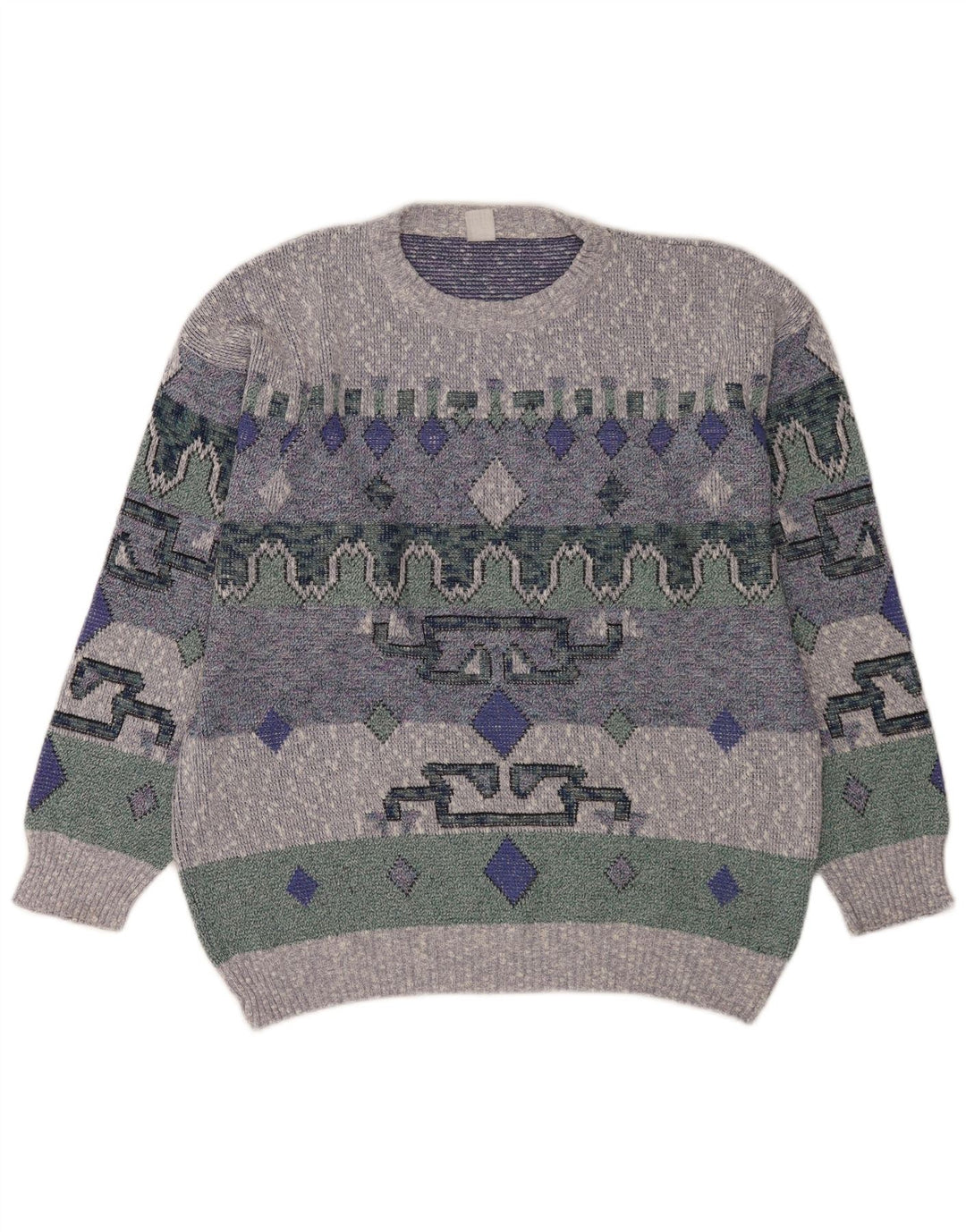 Vintage Herren Pullover mit Rundhalsausschnitt, groß, blau, geometrisch