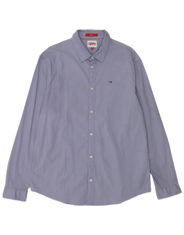 Tommy Jeans Herren Slim Fit Hemd 2XL Blau Baumwolle
