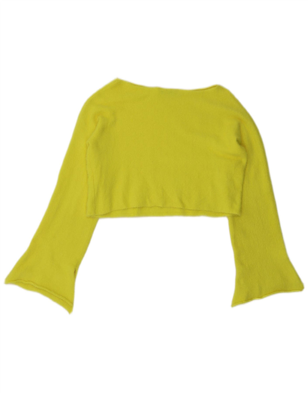 Zara Damen Crop Top Langarm UK 14 Mittelgelbes Nylon