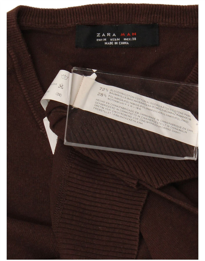 Zara Herren-Pullover mit V-Ausschnitt aus mittelbrauner Baumwolle