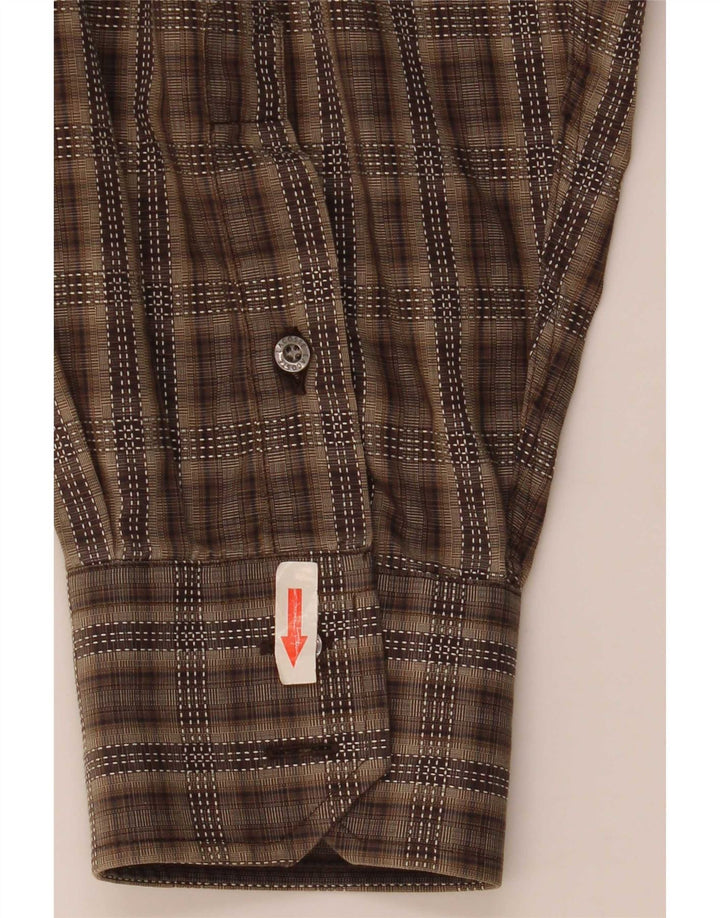 Lacoste Herrenhemd Größe 45 XL Braun karierte Baumwolle