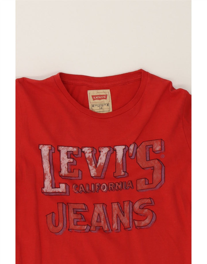 LEVI'S Boys Graphic Top Long Sleeve 13-14 Years Red Cotton Vintage Levi's and Second-Hand Levi's from Messina Hembry 