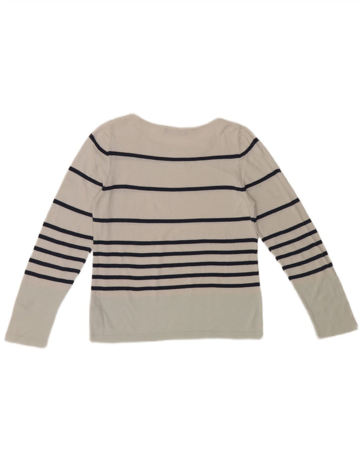 Marks & Spencer Damen-Oberteil, langärmlig, Größe S, weiß, gestreift, Baumwolle