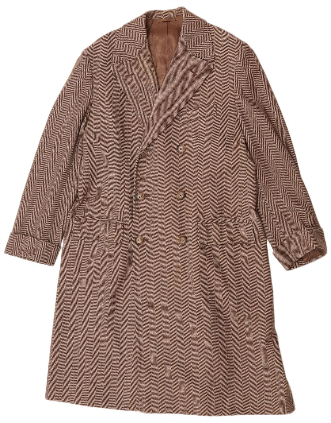 Vintage Damen Zweireihiger Mantel UK 40 Großes braunes Fischgrätenmuster