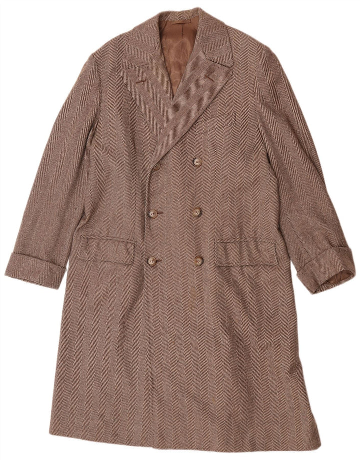 Vintage Damen Zweireihiger Mantel UK 40 Großes braunes Fischgrätenmuster