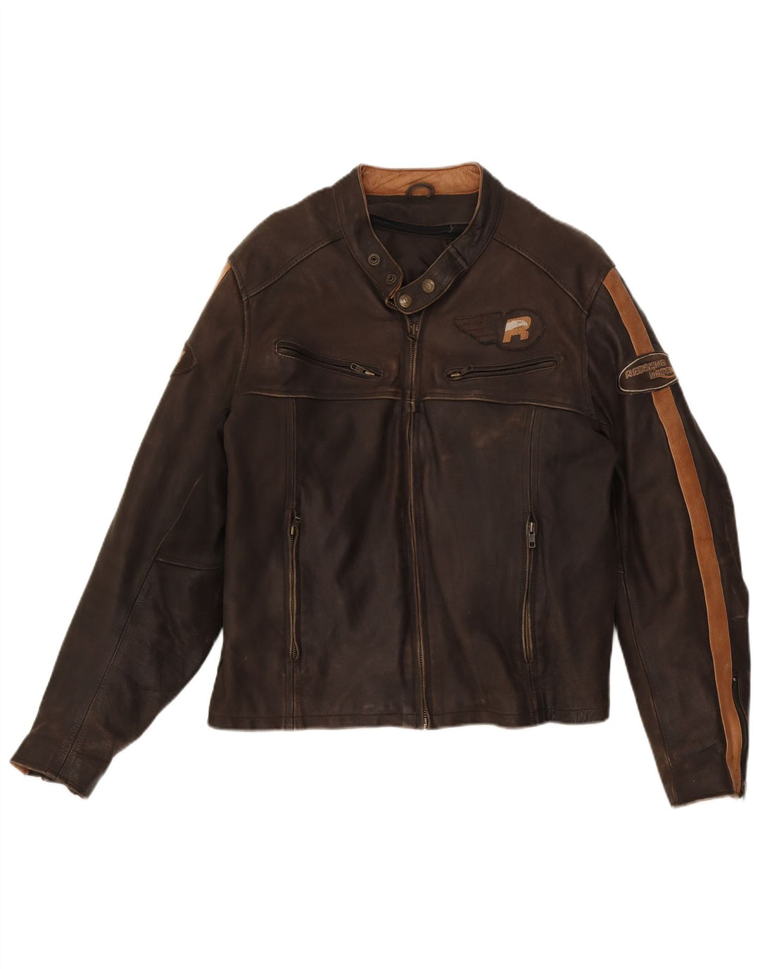 Redskins Herren Motorstyle Leder Bikerjacke UK 40 Large Braun Colourblock