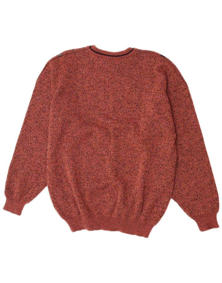 Vintage Herren Pullover mit Rundhalsausschnitt IT 50 mittelbraune geometrische Wolle