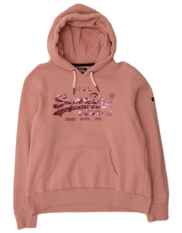 Superdry Damen-Kapuzenpullover mit Grafik, übergroß, UK 16, Größe L, Rosa, Baumwolle