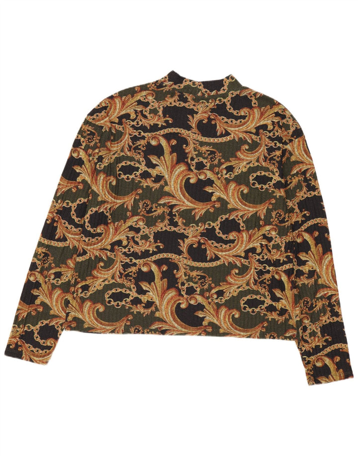 Zara Damen Langarm-Blusenoberteil UK 14 Medium Khaki Paisley Polyester