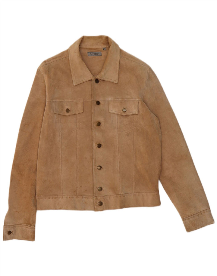 NANI BON Herren Bomber Wildlederjacke UK 38 Medium Beige Leder