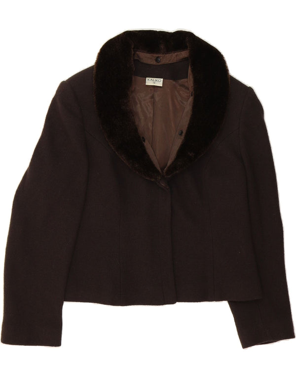 KALIKO Womens Crop Open Blazer Jacket UK 14 Large Brown Wool