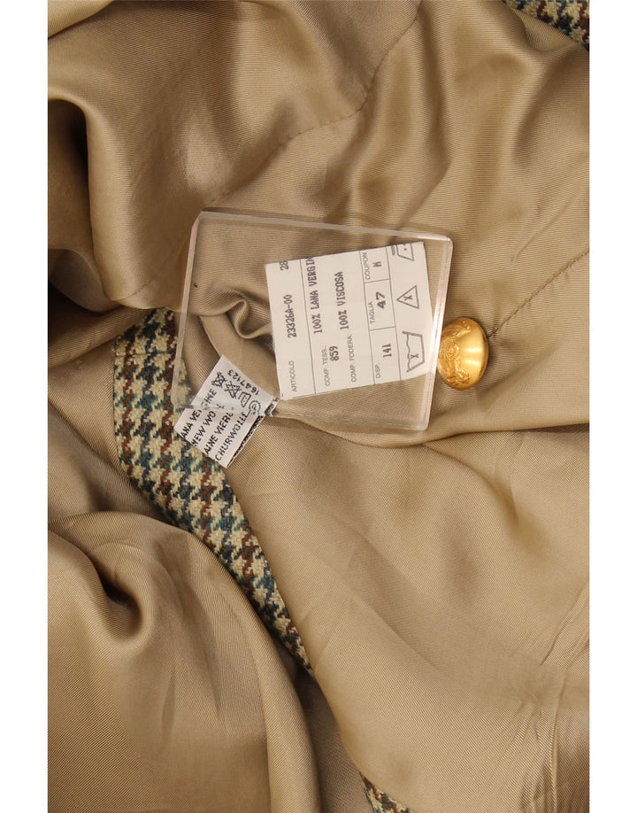 Vintage Damen Blazerjacke mit 2 Knöpfen, IT 47, große grüne Wolle mit Hahnentrittmuster