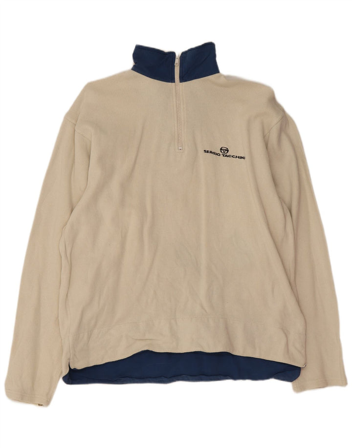 Sergio Tacchini Herren-Oberteil mit Reißverschluss, langärmlig, mittelbeige Baumwolle