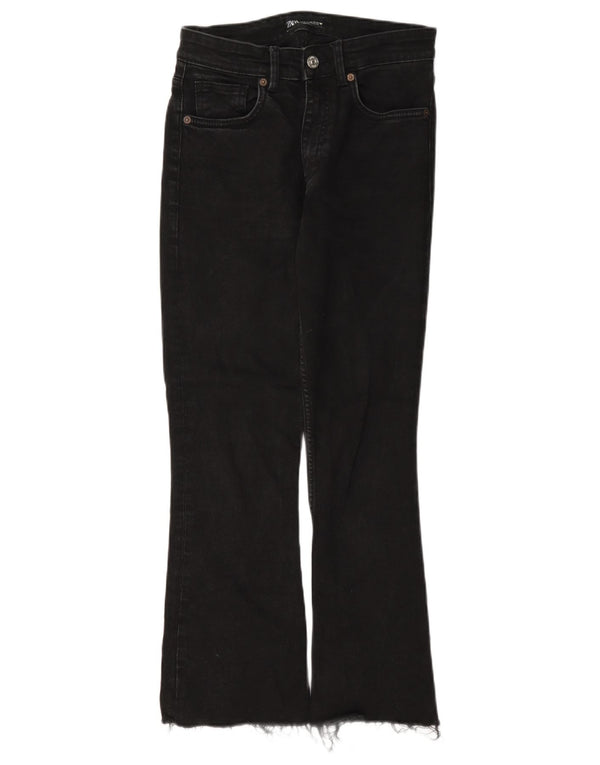 Zara Damen Crop Bootcut Jeans EU 38 Small W28 L26 Schwarze Baumwolle