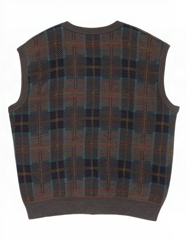 Vintage Herren Ärmelloser Cardigan Pullover IT 54 XL Grau karierte Wolle